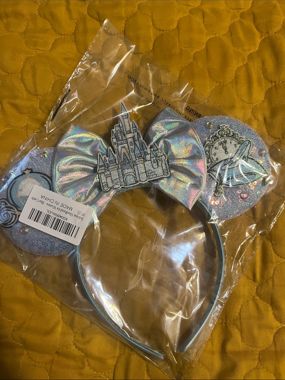 Iridescent Cinderella Castle Headband with Bow - Silver